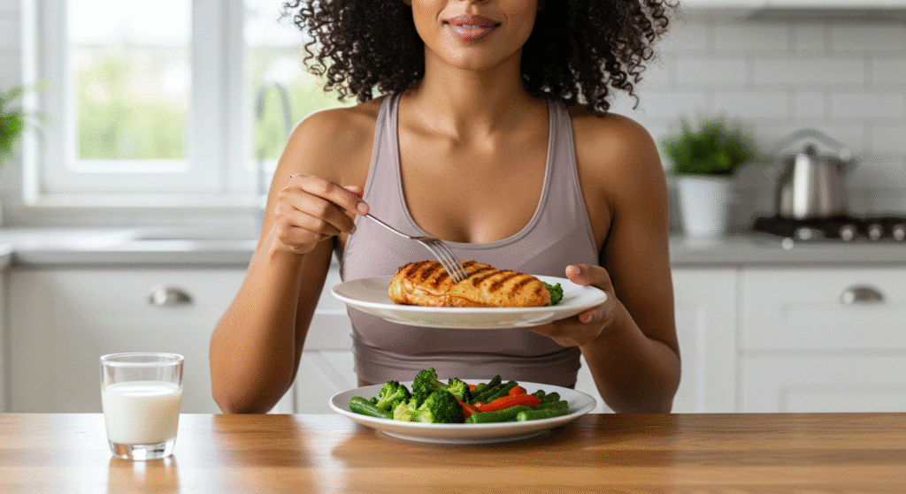 Woman Eating Chicken for Fat Loss