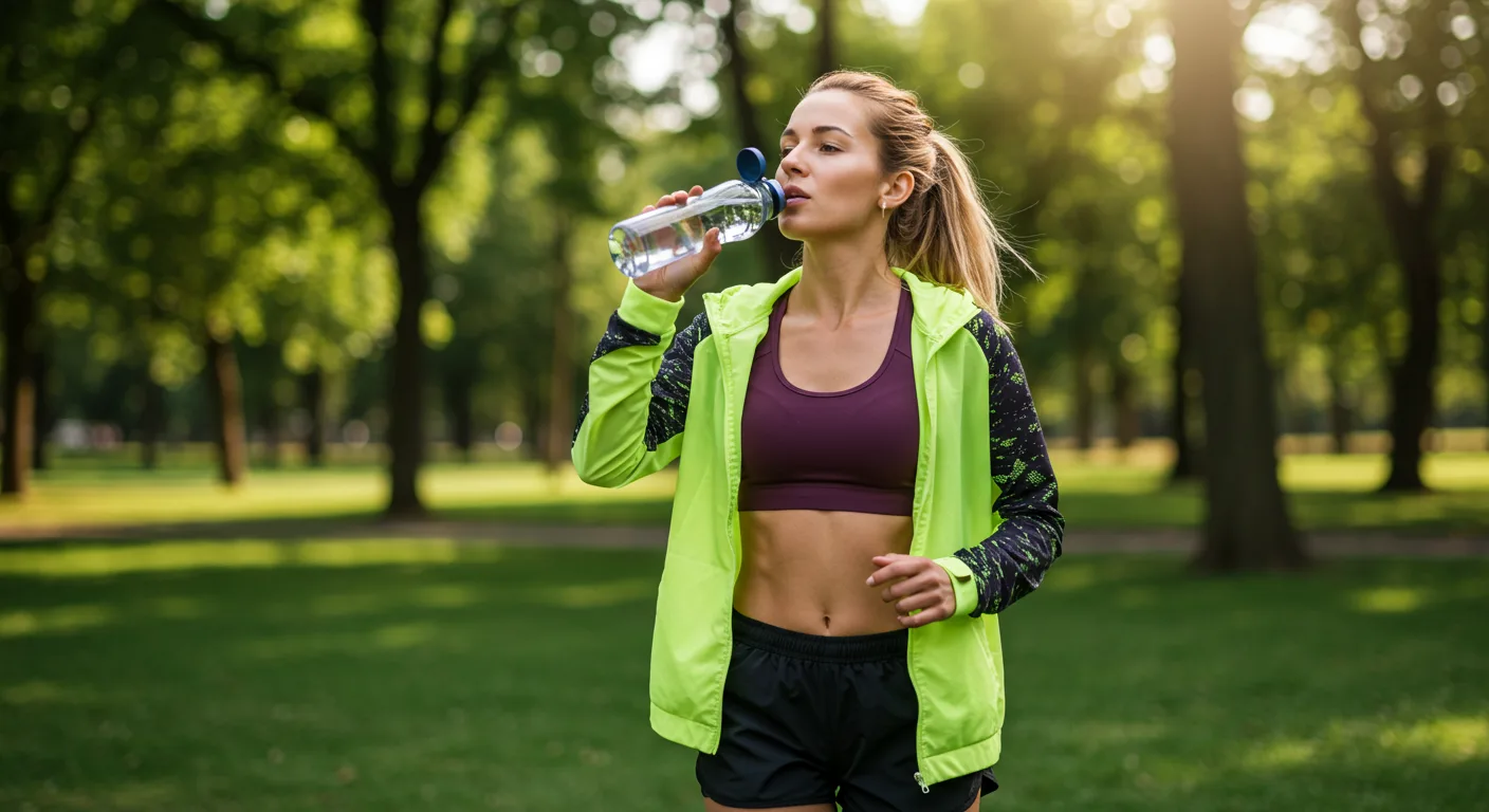 Woman Drinking Water While Exercising