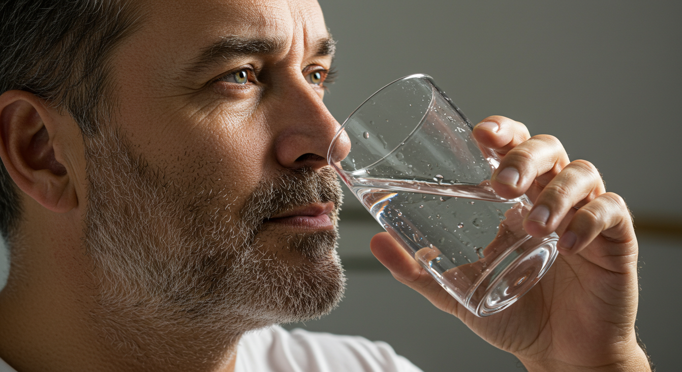 Man Gulping Water