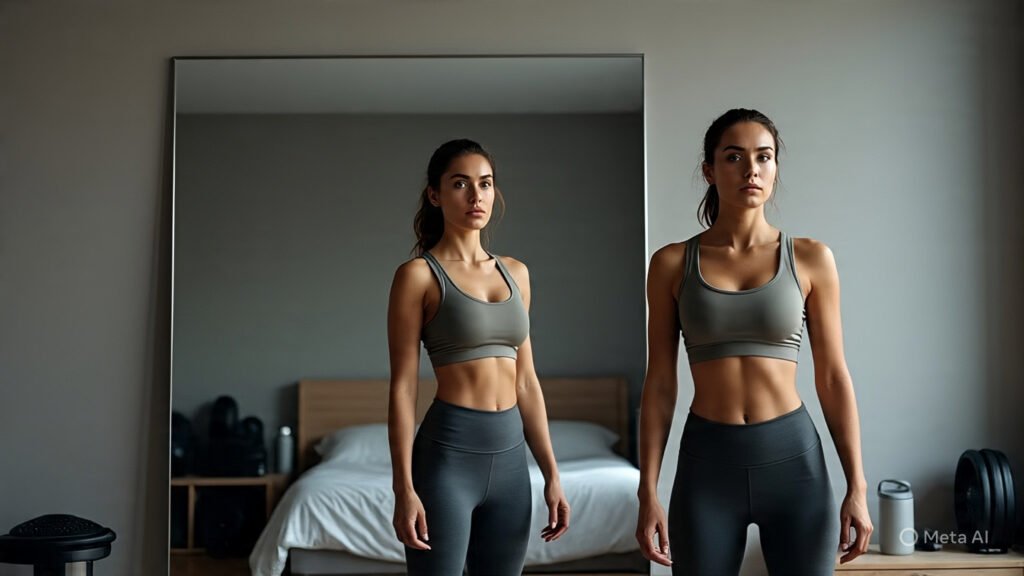 Woman Being Motivated to Lose Weight by Looking in the Mirror