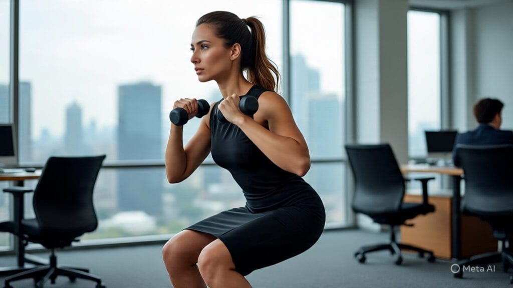 Woman Exercising in Her Dress at Work