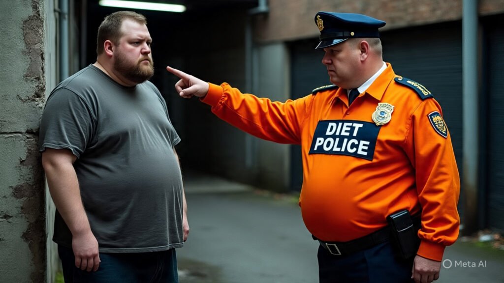 Overweight Man Being Scolded by The Diet Police