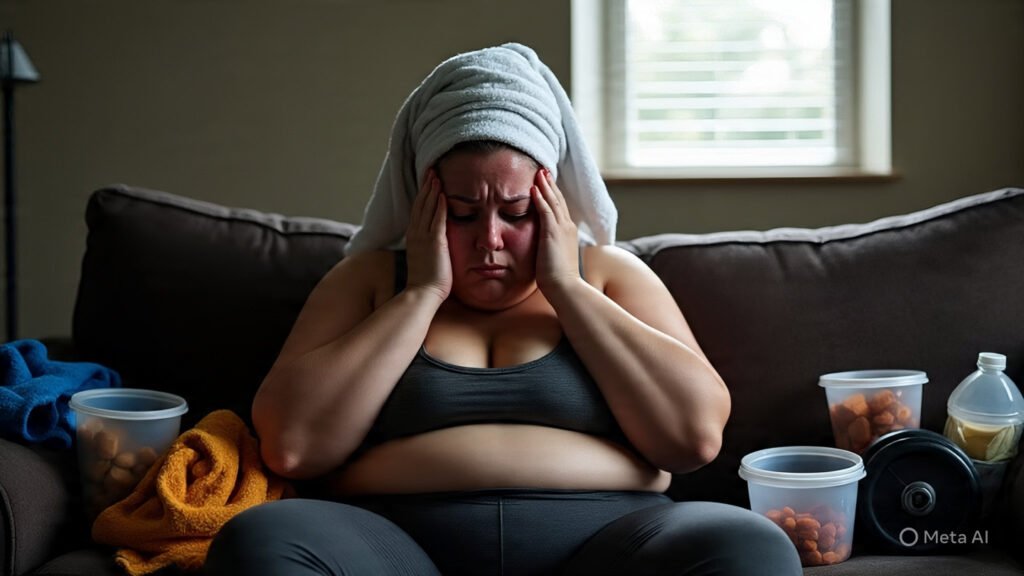 Overweight Woman Being Sad About Her Weight Loss Journey