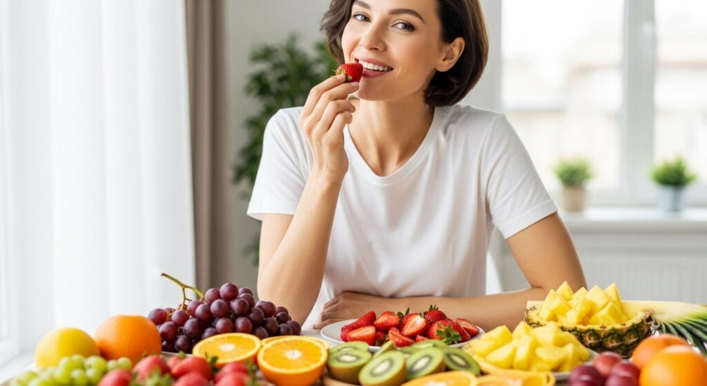 Woman Eating a Variety of Fruits to Lose Weight