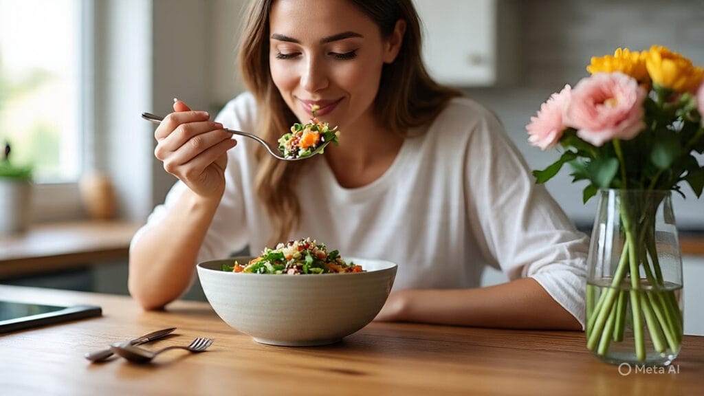 Woman Eating a Quinoa Salad at The Breakfast Bar